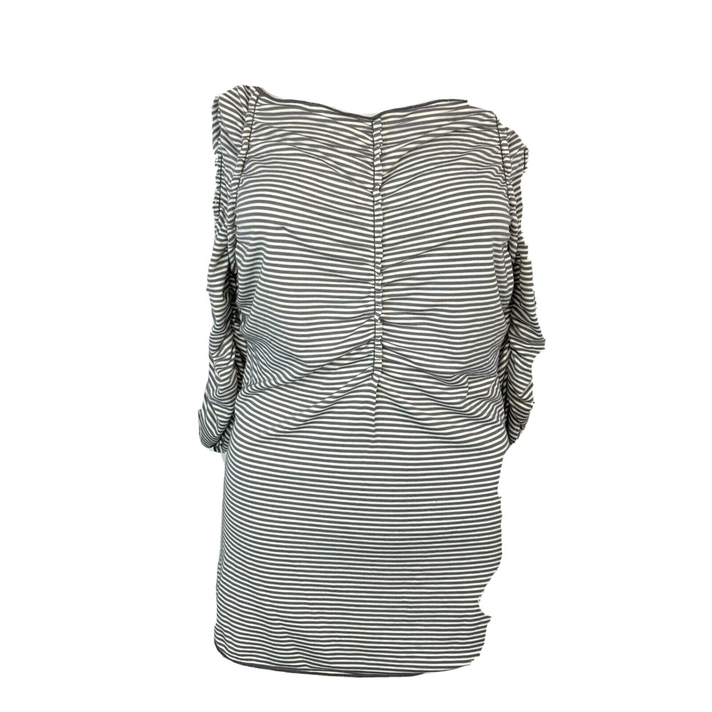 Max Studio Top Womens Sz S Gray White Striped‎ Ruched Boat Neck Stretch